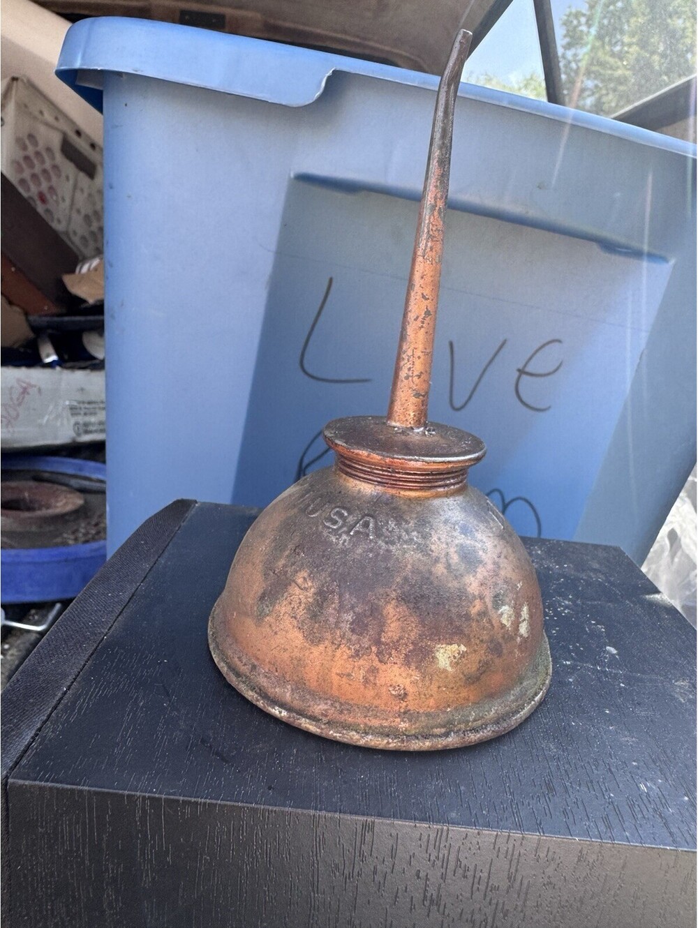 Vintage Eagle Oil Can Thumb Pump Oiler Copper Finish Made In USA Garage Decor